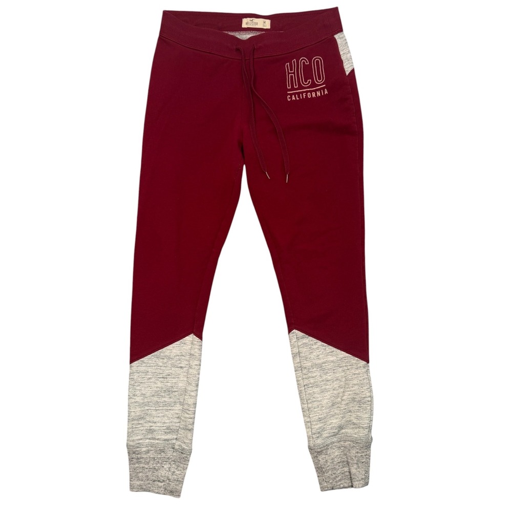 Y2K Hollister Joggers Womens M Soft Burgundy Gray Colorblock HCO Logo Sweatpants